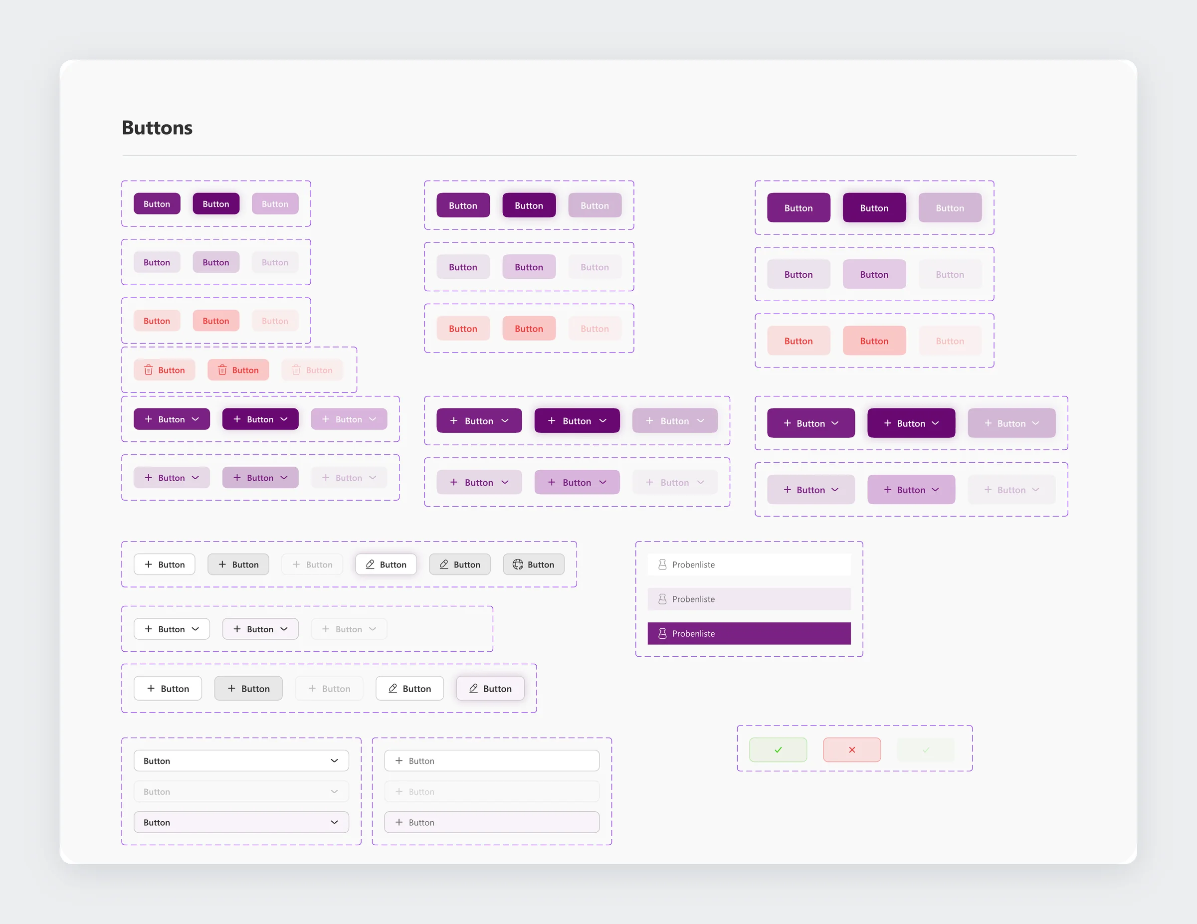 Button components in primary, secondary, danger and ghost styles with all states