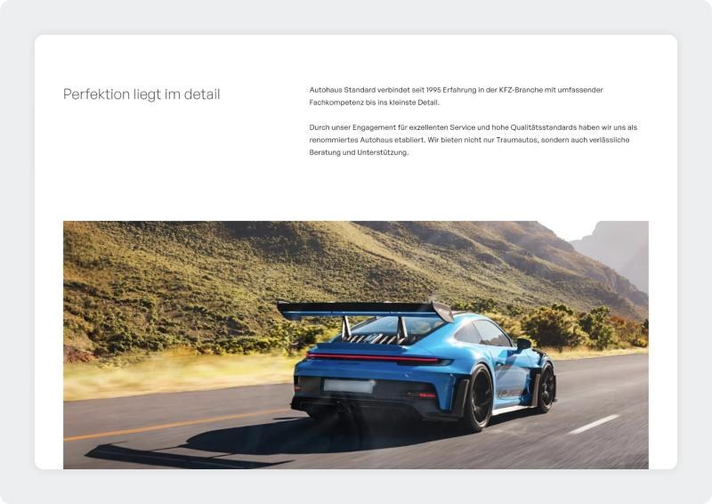 Autohaus Standard about section with a sports car photograph