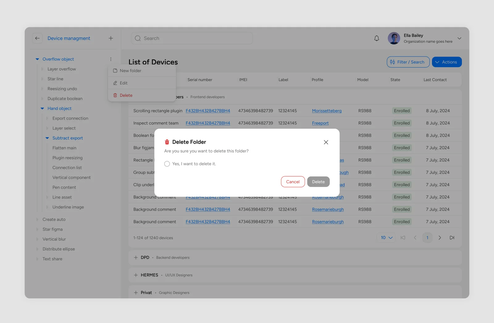 Delete Folder dialog with the Delete button disabled until the confirmation is ticked
