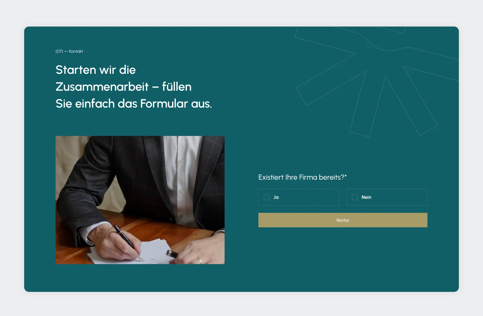 MARKU contact form asking whether the company already exists, with yes and no options